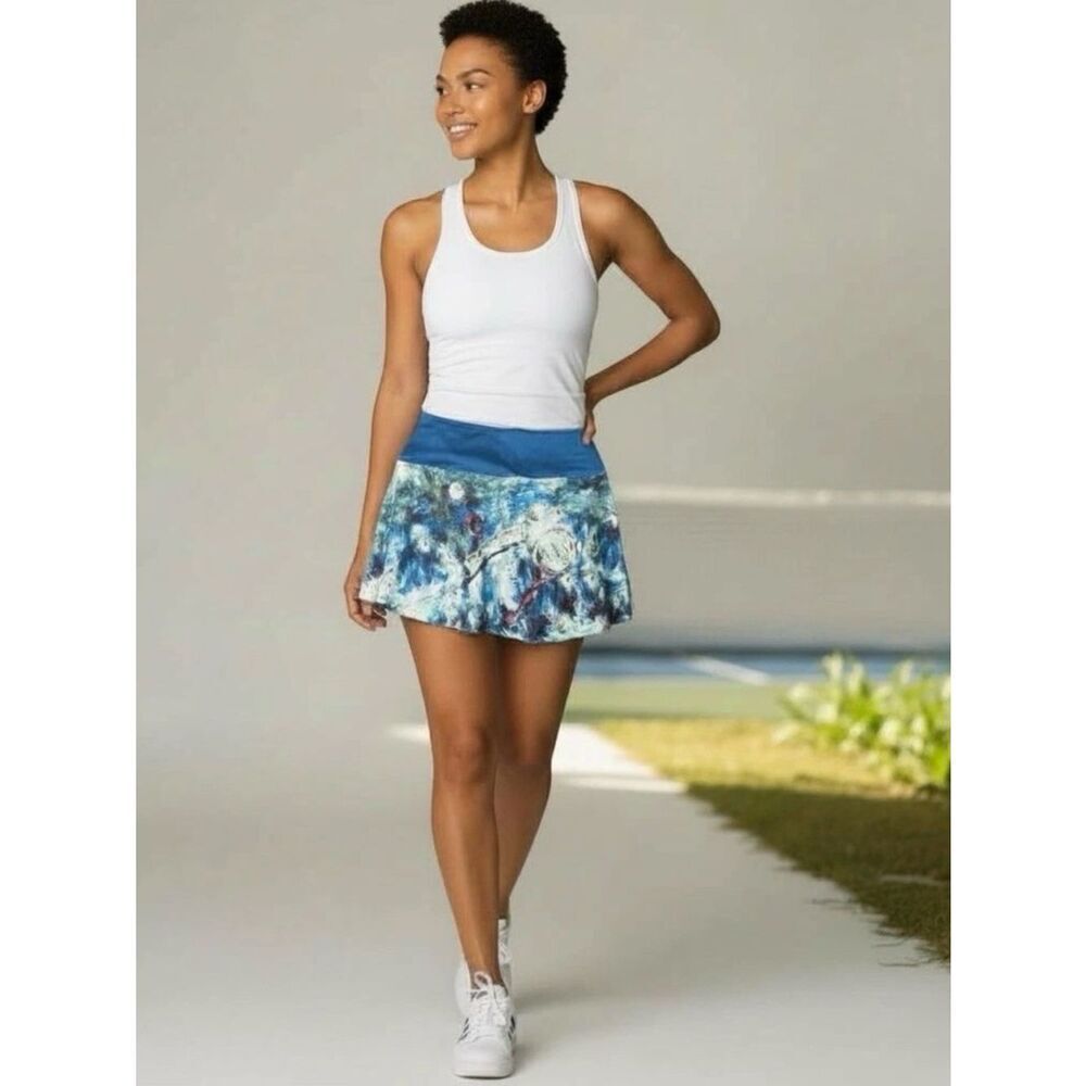 LACOA lightweight tennis motif a line skort with shorts abstract pattern size L